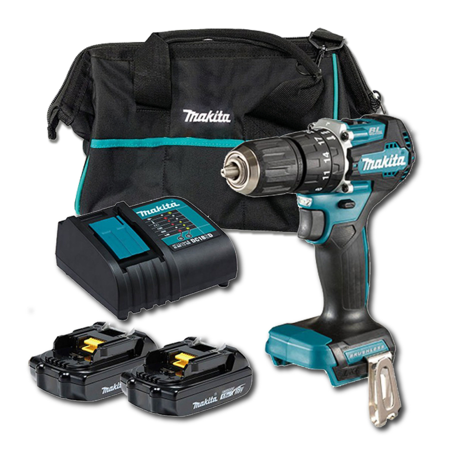 Taladro Percutor Inal. Bi 13MM C/2 BAT.+ Cargador + Bolso Makita - DHP487SYX2