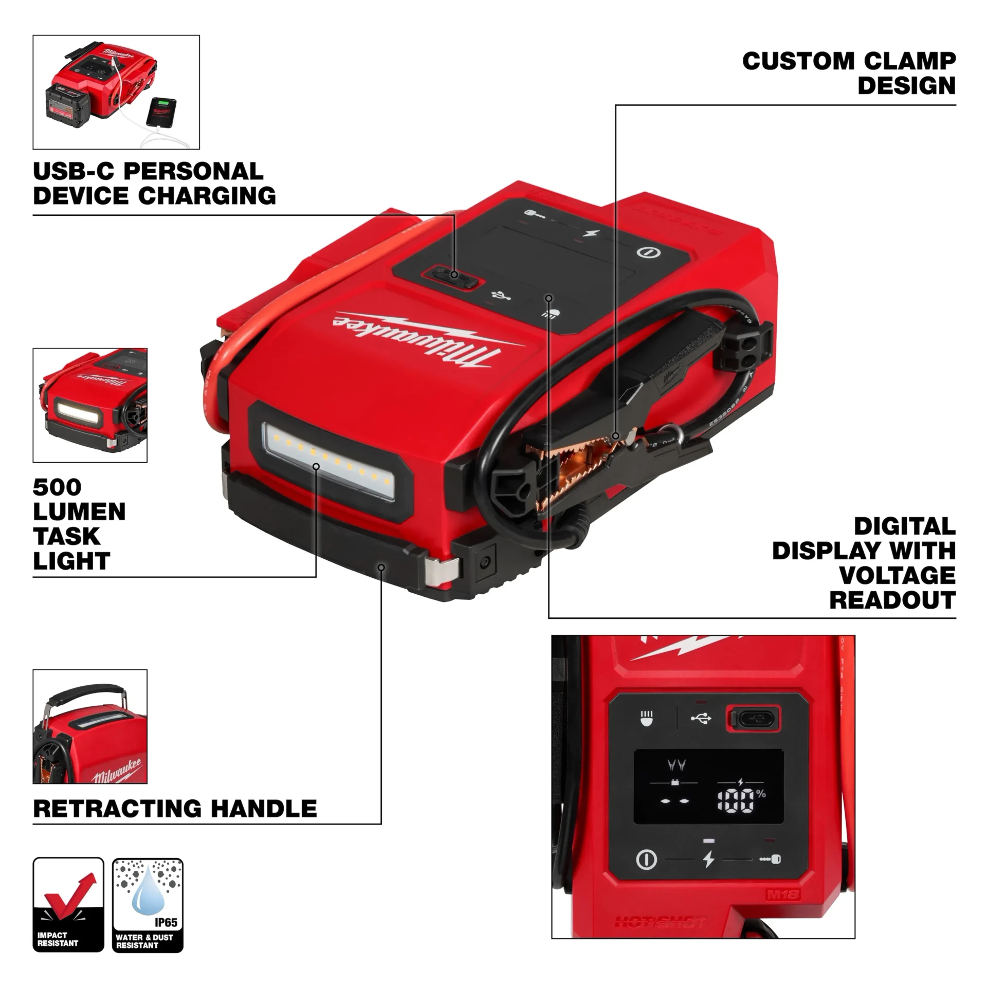 Arrancador de Baterías Milwaukee M18 HOTSHOT 3841-20 2.000A 12V - Imagen 2
