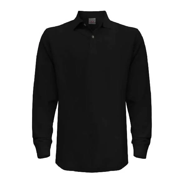 Polera Pique Hombre Manga Larga Talla Xxl Negro con Logo Sa