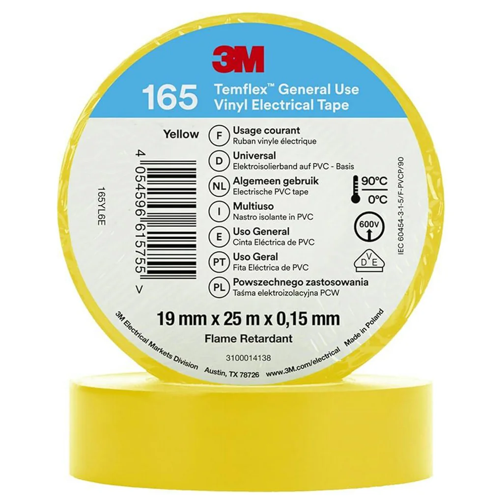 Cinta El&eacute;ctrica PVC Temflex 165 Amarilla 19mmx18mt - UU009472653 3M