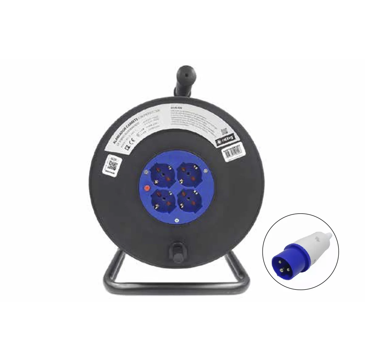 Carrete Extensi&oacute;n El&eacute;ctrico Cable Naranja de 25 mts con Enchufe Industrial 16 amp / 220v